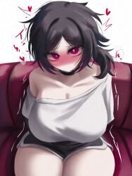 ai ai-created ai_art ai_assisted ai_generated ashley_graves big_breasts big_hips black_dolphin_shorts black_hair black_shorts blush blushing blushing_at_viewer choker coffin_of_andy_and_leyley couch dolphin_shorts floating_heart heart hearts huge_breasts huge_hips in_love in_love_with_viewer incest incestuous large_breasts large_hips large_thighs leyley looking_at_viewer love messy_hair needy off_shoulder_shirt pink_eyes red_couch red_eyes shaking sister sitting sitting_on_couch submissive the_coffin_of_andy_and_leyley thick_thighs white_shirt yandere