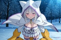 1girl ai_assisted ai_generated anal anal_sex anime_screencap arms_at_sides arms_held_behind_back arms_pulled_back asleep blue_pupils blue_theme blunt_bangs blush blushing cat_hood cleavage corset doggystyle embarrassed eyes_closed green_gemstone grey_hair hood_up hooded_cloak hypno long_hair medium_breasts miniskirt night outdoors parted_lips passed_out perky_tits photo_background pleated_skirt prone_bone purple_eyes rough_sex scenery sleeping slit_pupils snow snowing solo standing thick_cock tree white_dress white_skirt white_thighhighs winter