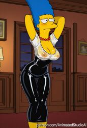 1girl ai_generated blue_hair female marge_simpson milf perfect_body sexy_body sexy_pose solo