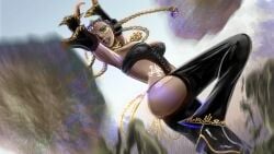1girls abkc94 ass big_ass big_breasts bodypaint braid breasts busty busty_female dark-skinned_female dark_skin dolores_(kof) dress female green_eyes heels king_of_fighters shoes thick_thighs thighs white_hair