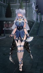 1girls ankle_cuffs ball_gag bondage bound bound_ankles bound_arms bound_legs bound_wrists chains collar cuff_(restraint) female female_focus female_only gag gagged gloves lock metal_collar metal_cuffs outdoors padlock steel_bondage stockings thigh_cuffs thighhighs wrist_cuffs