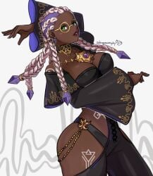 1girls big_ass big_breasts bodypaint curvy_female d-ryuu dark-skinned_female dark_skin dolores_(kof) dragonsinmysky dress green_eyes king_of_fighters panties round_glasses thick voluptuous_female white_hair