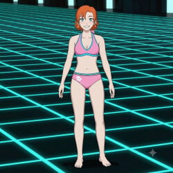 1girls ai_generated bikini female female_only full_body nora_valkyrie orange_hair pink_bikini rwby solo swimsuit
