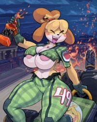 alcohol_bottle alternate_version_available animal_crossing anthro areola areola_slip beverage beverage_bottle big_breasts biped bottle breasts camel_toe canid canine canis clothed clothing cloud container digital_media_(artwork) domestic_dog female hair isabelle_(animal_crossing) mammal mario_bros mario_kart nintendo nintendo_switch open_mouth outside race_car race_car_driver racing racing_suit shih_tzu short_hair skimpy sky snao soda solo third-party_edit torn_clothing toy_dog uncensored