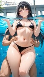 1girls 2026 ai_assisted ai_generated anime bikini black_bikini black_hair boobs breasts bust hi_res high_quality high_resolution highres inoue_takina long_hair lycoris_recoil navel patreon patreon_username pool purple_eyes skypassion stable_diffusion swimsuit tits water watermark