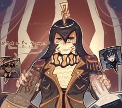 3boys annoyed annoyed_expression c0c5lkih chance_(forsaken) circus cultist degradation forsaken_(roblox) grey_skin handjob humiliation jerking_off male_only ringmaster_(forsaken) roblox roblox_game robloxian threesome two_time two_time_(forsaken)