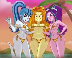 absurd_res adagio_dazzle angry aria_blaze arm_around_back armlet beach belly belly_button big_breasts bikini blushing breasts coconuts ear_piercing earring equestria_girls females_only friendship_is_magic frown hand_on_hip human jewelry large_butt looking_at_you my_little_pony nipple_bulge nipple_outline nok_2 ocean open_mouth open_smile outdoors piercing rainbow_rocks side-tie_bikini smiling sonata_dusk suggestive sunset swimsuit the_dazzlings underboob