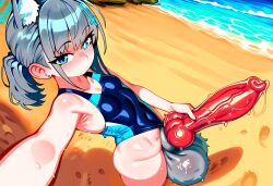 1futa 1girls ai_generated balls beach big_balls big_penis blue_archive blush canine_penis furry_balls futanari fuzzy_balls huge_balls huge_cock knot knotted_penis looking_at_viewer penis sheath shiroko_(blue_archive) shiroko_(swimsuit)_(blue_archive) solo swimsuit