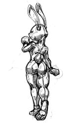 bastianmage black_and_white clothing disney female judy_hopps lagomorph mammal monochrome rabbit rough_sketch simple_background solo white_background zootopia