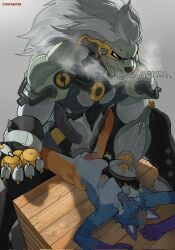 anal anal_sex anthro balls banyue_(zenless_zone_zero) baoding_balls bara boner cheepdeeper erection furry gay lion machine male male_only muscles muscular nude penis robot robot_anthro sex size_difference stomach_bulge zenless_zone_zero