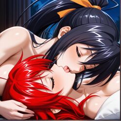 2girls ai_generated akeno_himejima french_kiss girl_on_girl high_school_dxd lesbian lesbian_couple lesbian_domination lesbian_focus lesbian_kiss lesbian_sex lesbians rias_gremory