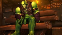 armor balls big_penis bottomless clothed clothing flaccid greaves humanoid male male_only muscular muscular_male orc orc_male penis pinup pose rooking sitting solo vest video_games warcraft