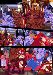 2boys 2girls blowjob clothed cock_hungry cock_worship comic dark-skinned_female disney elisa_maza fellatio female foursome gargoyles goliath_(gargoyles) male oral orgy partially_clothed penis red_hair rukasu sex tagme testicles