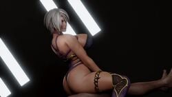 1boy 1girls 3d aerokazu animated big_breasts blender bouncing_breasts isabella_valentine no_sound reverse_cowgirl_position short_hair soul_calibur soul_calibur_vi tagme thighhighs video white_hair