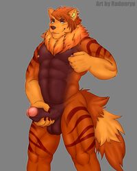 2018 5_fingers abs absurd_res anthro arcanine balls blue_eyes canine erection front_view fur grey_background hair hi_res holding_penis humanoid_penis konisu looking_at_viewer male male_only mammal masturbation muscular muscular_male neck_tuft nintendo nipple_pinch nipples nude orange_fur orange_hair penile_masturbation penis pinch pokemon pokemon_(species) radonryu retracted_foreskin simple_background smile solo standing tuft uncut video_games