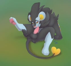 2018 4_toes animal_genitalia animal_penis ass balls black_balls cheek_tuft erection eyebrows feral fur luxray male male_only markings nintendo nude pawpads paws penis pink_nose pink_pawpads pokémon_(species) pokemon pokemon_(species) precum quadruped shembreopheline signature simple_background socks_(marking) solo toes tuft video_games