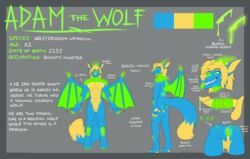 adam_the_wolf bounty_hunter canine dragon emitheempress glowing knot male male_only mammal model_sheet solo wolf