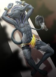 anthro balls canine clothing disembodied_hand dreadlocks erection erection_under_clothes male male_only mammal precum_through_clothing smile solo_focus tongue tongue_out toshaviktory underwear