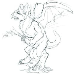 2012 anthro balls bat cum fur hexacult human_to_anthro male male_only mammal masturbation penis sketch solo tail tongue transformation wings