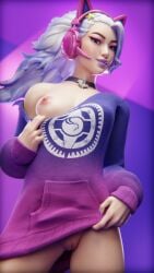 1girls 2026 3d 3d_(artwork) blender breast_peek breasts breasts_out clothed clothing dasha_(fortnite) epic_games female female_focus female_only fortnite fortnite:_battle_royale gamer_girl headphones jumper light-skinned_female light_skin looking_at_viewer mafuyur34 nipple_slip nipples no_bra no_panties no_underwear oversized_shirt pose posing pussy pussy_lips pussy_peek pussy_teasing shirt_lift shirt_up showing_off simple_background smile smiling tease teasing teasing_pussy vagina white_hair