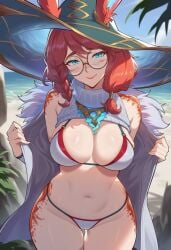 1girls 2026 ai_generated alternate_costume aurora_(league_of_legends) beach beach_background belly_button big_ass big_breasts big_thighs bikini blue_eyes bunny_ears bunny_girl day exposed_breasts exposed_legs exposed_midriff exposed_shoulders exposed_torso female female_focus female_only glasses league_of_legends light-skinned_female light_skin looking_at_viewer lunealter mature_female midriff partially_clothed red_hair riot_games sfw showing_off smile standing thick_ass thick_hips thick_legs thick_thighs uncensored