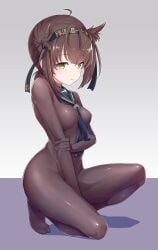 1girl 1girls ahoge average_breasts background bodystocking breasts brown-haired_female brown_bodystocking brown_hair curvaceous curvaceous_body curvaceous_female curvaceous_figure curvaceous_hips curvy curvy_body curvy_female curvy_figure curvy_hips full_body game_character green-eyed_female green_eyes hand_between_legs hand_between_thighs hand_on_arm hand_on_own_arm hatsuzuki_(kantai_collection) hourglass_figure inframammary_fold kantai_collection konnyaku_(kk-monmon) lean_figure medium_breasts monotone_background narrow_waist nipple_bulge plain_background posing posing_for_the_viewer slender_body slender_waist slim_female slim_waist touching_arm video_game video_game_character video_games voluptuous voluptuous_body voluptuous_female voluptuous_figure voluptuous_woman white_background wide_hips