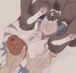 1girls 2boys anthro_female anthro_penetrated assisted_rape claw_marks claws cum cum_in_mouth cum_string felyne furry furry_female human_on_anthro leg_grab monster_hunter monster_hunter_stories_2:_wings_of_ruin oral oral_sex prolapse prolapse_grab prolapsed_anus pussy_juice rape squirting stinkshanoalova throat_fuck tsukino_(monster_hunter_stories) video_games