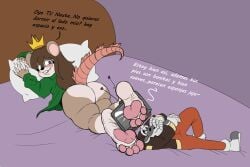 artist_request bed big_ass big_feet blushing blushing_female colombian_female couple couple_(romantic) crown cukizilla cukizilla_(ratona) el_ultimo_tvnauta feet_on_face foot_fetish furry furry_feet furry_female green_sweatshirt hispanic_female hispanic_male hispanic_youtuber interspecies long_hair mexican mexican_male no_panties no_pants pillow rat_ears rat_girl rat_tail robot_boy sheets smelling_feet soles_fetish spanish_dialogue spanish_text tv_head tv_head_robot tv_nauta tvnauta youtube youtube_hispanic