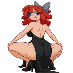 ass_focus black_dress crouching glitch_productions gooseworx looking_at_viewer looking_back ragatha ragatha_(pub_outfit) ragatha_(tadc) ragatha_(the_amazing_digital_circus) tagme tagme_(artist) the_amazing_digital_circus tongue_out