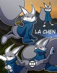 anthro anus breasts canid canine censored clothed clothing corsac_fox dreamworks emoji fellatio female fox fur genitals grey_body grey_fur hi_res juanp1arts kung_fu_panda logo looking_at_viewer male mammal negas nipples nude oral parody parody_porn penile penis pinchimundo pussy sex simple_background smile tail text tits_out true_fox youtube zhen_(kung_fu_panda)