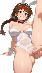 1girls ai_generated big_breasts braid brown_hair hairband huge_breasts king_of_fighters light-skinned_female light_skin long_hair pale-skinned_female pale_skin vagina voluptuous voluptuous_female yuri_sakazaki