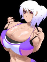 1girls abs aelyx female female_only gradient_hair highres huge_breasts sports_bra tagme white_hair