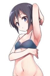 1girl 1girls almost_naked almost_nude armpit armpit_crease armpit_peek armpits background bare_armpits bare_arms bare_belly bare_chest bare_hands bare_hips bare_midriff bare_navel bare_shoulders bare_skin black-haired_female black_bra black_hair black_underwear blank_background blue-eyed_female blue_eyes bra breasts dark_hair exposed exposed_armpits exposed_arms exposed_belly exposed_chest exposed_hips exposed_midriff exposed_navel exposed_shoulders exposed_skin hairless_armpits inguinal_crease inguinal_ligament konnyaku_(kk-monmon) kurosaki_honoka lean_figure monotone_background mostly_nude naked naked_female naked_woman narrow_waist nearly_nude nipple_bulge nude nude_female nudity one_color_background petite petite_body petite_breasts petite_female petite_girl petite_tits plain_background posing posing_for_the_viewer posing_naked posing_nude practically_nude presenting_armpit shaved_armpits slender_body slender_waist slim_female slim_waist small_boobs small_breasts small_tits solid_color_background tiny_breasts tiny_tits underwear white_background yama_no_susume