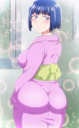 1girls 2d ass big_ass big_butt blue_eyes blue_hair blush butt clothed clothed_female clothing fat_ass fat_butt female female_only hentai hentai_series huge_ass huge_butt inkou_kyoushi_no_saimin_seikatsu_shidouroku kimono light-skinned_female light_skin looking_at_viewer looking_back looking_back_at_viewer milf mole mole_under_eye pale-skinned_female pale_skin round_ass round_butt screencap screenshot sideboob solo solo_female standing stitched t-rex_(animation_studio) tachibana_yayoi_(inkou_kyoushi) thick_ass thick_butt