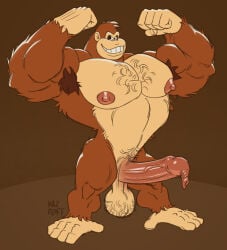anthro armpit armpit_hair balls bara barazoku boner donkey_kong donkey_kong_(series) erection flexing foreskin furry gorilla kazushi long_foreskin male male_only muscles muscular nintendo nude penis solo solo_male