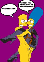 1boy bart_simpson cling cosplay edit female hentaipaint7 high_heel_boots high_heels incest jill_valentine_(cosplay) marge_simpson mother_and_son resident_evil resident_evil_5 suit the_simpsons vaginal_penetration