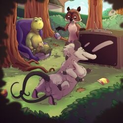 1girls 3boys anthro dreamworks dreamworks_animation female heather_(over_the_hedge) male over_the_hedge ozzie_(over_the_hedge) paramount_pictures rj_(over_the_hedge) verne_(over_the_hedge) wugi
