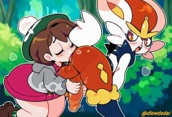 1boy 1girls ai_assisted ai_generated cinderace dlewdedai gloria_(pokemon) handjob pokemon pokemon_ss pokephilia rimjob rusty_trombone standing