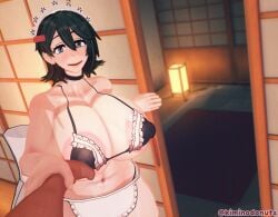 1girls 3d 3d_model apron belly belly_button big_areola big_breasts bikini blushing breasts choker dark_green_hair frilled_bikini huge_breasts iroha iroha_(samurai_spirits) kiminodonuts koikatsu lips looking_at_viewer maid_bikini maid_headdress nipple_bulge nipples round_breasts samurai_shodown smiling tagme thick_hips thick_thighs video_game_character