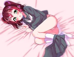 ass blush clothed female kurosawa_ruby love_live! love_live!_sunshine!! panties red_hair skirt_down socks tagme