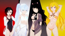 4girls bikini bikini_bottom bikini_top black_hair black_hair_female blake_belladonna blonde_female blonde_hair blue_eyes half-dressed half_naked half_naked_female logang45 long_hair long_hair_female purple_eyes ruby_rose rwby silver_eyes team_rwby weiss_schnee white_hair white_hair_female yang_xiao_long yellow_eyes