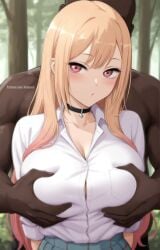 1boy 1girls ai_generated aisuyuni blacked blonde_hair breasts cheating cheating_female cheating_girlfriend cheating_wife cuckold cuckolding dark-skinned_male grabbing grabbing_breasts grabbing_from_behind interracial kitagawa_marin looking_at_viewer marin_kitagawa my_dress_up_darling netorare ntr pink_eyes pink_hair shy sono_bisque_doll_wa_koi_wo_suru