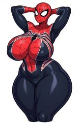 2d ai ai_generated big_boobs big_breasts big_butt curvy female female_only genderbend genderswap_(mtf) huge_breasts marvel marvel_comics round_boobs round_breasts rule_63 spider-girl spider-man_(series) thick_thighs tight_clothing tight_fit tight_suit voluptuous voluptuous_female