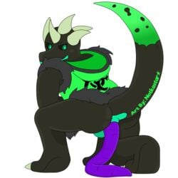 1boy 2018 alpha_channel anthro anus ass balls bottomless claws clothed clothing colored_feces digital_media_(artwork) dragon english_text feces fur furry furry_only gay hi_res hoodie horn jack_dragon_(character) kneeling looking_back male male_only notkastar purple_poop raised_tail scat shiny solo transparent_background two_tone undead unusual_scat