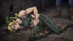 1boy 1girl1boy 1girls ai_generated defeated defeated_heroine domination eyes_closed female female_dominated female_domination female_focus femsub forced_submission grabbing_belly green_hair in_pain injured jojo's_bizarre_adventure jojo_no_kimyou_na_bouken jolyne_cujoh jolyne_kujo male/female muscle_mommy muscular muscular_female peeing peeing_pants peeing_self small_boobs small_breasts small_tits small_titties spotted_legs spotted_pants strong_female strong_woman suffering sweat sweatdrop sweating sweaty thick thick_thighs urinating urinating_female urination urine westwood