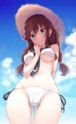 1girls 2d 2d_(artwork) 2d_artwork ass_visible_from_the_front ass_visible_through_thighs bare_arms bare_belly bare_hands bare_hips bare_legs bare_midriff bare_navel bare_skin bare_thighs beach_hat belly belly_button big_boobs big_breasts bikini bikini_bottom bikini_only bikini_top blue_sky blue_sky_background blush_face blushing blushing_at_viewer blushing_female braid braided_hair braided_twintails braids breasts breasts_apart brown-haired_female brown_hair busty busty_female busty_girl closed_mouth_smile clouds collarbone curvaceous curvaceous_body curvaceous_female curvaceous_figure curvaceous_hips curvy curvy_body curvy_female curvy_figure curvy_hips day daylight daytime digital digital_art digital_drawing digital_drawing_(artwork) digital_media digital_media_(artwork) drawing elbows exposed exposed_arms exposed_belly exposed_hips exposed_legs exposed_midriff exposed_navel exposed_skin exposed_thighs eyebrows_visible_through_hair female female_focus female_only fingers flushed flushed_face game_character green-eyed_female green_eyes groin hair_between_eyes half_naked half_nude hat head_tilt hourglass_figure inframammary_fold inguinal_crease inguinal_ligament kantai_collection konnyaku_(kk-monmon) large_boobs large_breasts lean_figure long_hair looking_at_viewer looking_down looking_down_at_viewer midriff naked naked_female naked_woman narrow_waist navel nipple_bulge noshiro_(kantai_collection) nude nude_female nudity outdoor outdoor_background outdoor_nudity outdoors outside outside_nudity partially_undressed portrait posing posing_for_the_viewer posing_naked posing_nude semi_nude shoulders sky sky_background slender_body slender_waist slim_female slim_waist smile smiley_face smiling smiling_at_viewer solo standing straw_hat string_bikini swimsuit swimwear thick_thighs thigh_gap thighs tied_hair tilted_head twin_braids twintails twintails_(hairstyle) underboob upper_body video_game video_game_character video_games white_bikini white_bikini_bottom white_bikini_top white_swimsuit white_swimwear wide_hips