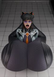 1girls :>= bdsm big_ass big_thighs countess_daraku_(fortnite) defeated_heroine fortnite legs_behind_head pretzel_position restrained sexdoll