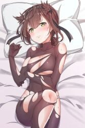 1girls 2d 2d_(artwork) 2d_artwork alternate_version_at_source alternate_version_available average_breasts bed bed_sheet bedding belly belly_button blush_face blushing blushing_at_viewer blushing_female body_stocking bodystocking breasts brown-haired_female brown_bodystocking brown_hair cleavage collarbone curvaceous curvaceous_body curvaceous_female curvaceous_figure curvaceous_hips curvy curvy_body curvy_female curvy_figure curvy_hips digital digital_art digital_drawing digital_drawing_(artwork) digital_media digital_media_(artwork) drawing elbows eyebrows_visible_through_hair female female_focus female_only fingers fit_female flushed flushed_face game_character green-eyed_female green_eyes hairband hatsuzuki_(kantai_collection) head_tilt inframammary_fold kantai_collection knee_up knees konnyaku_(kk-monmon) lean_figure linea_alba long_hair looking_at_viewer looking_up looking_up_at_viewer lying lying_down lying_on_back lying_on_bed medium_breasts midriff more_at_source narrow_waist navel on_back on_bed pillow portrait shoulders skindentation slender_body slender_waist slim_female slim_waist solo stomach thighs tilted_head torn_bodystocking upper_body video_game video_game_character video_games white_bed white_bed_sheet white_bedding white_pillow wide_hips