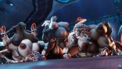3d cumflation female_sangheili futa_on_female futanari halo_(series) hyper_breasts runn1non sangheili stomach_bulge tyranid warhammer_40k