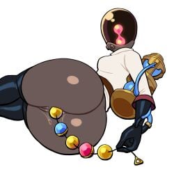 1girls 2d 2d_(artwork) anal anal_beads anal_beads_pull anal_insertion bottomless deadlock grey_skin lovetopullmicke mask masked_female pantless paradox_(deadlock)